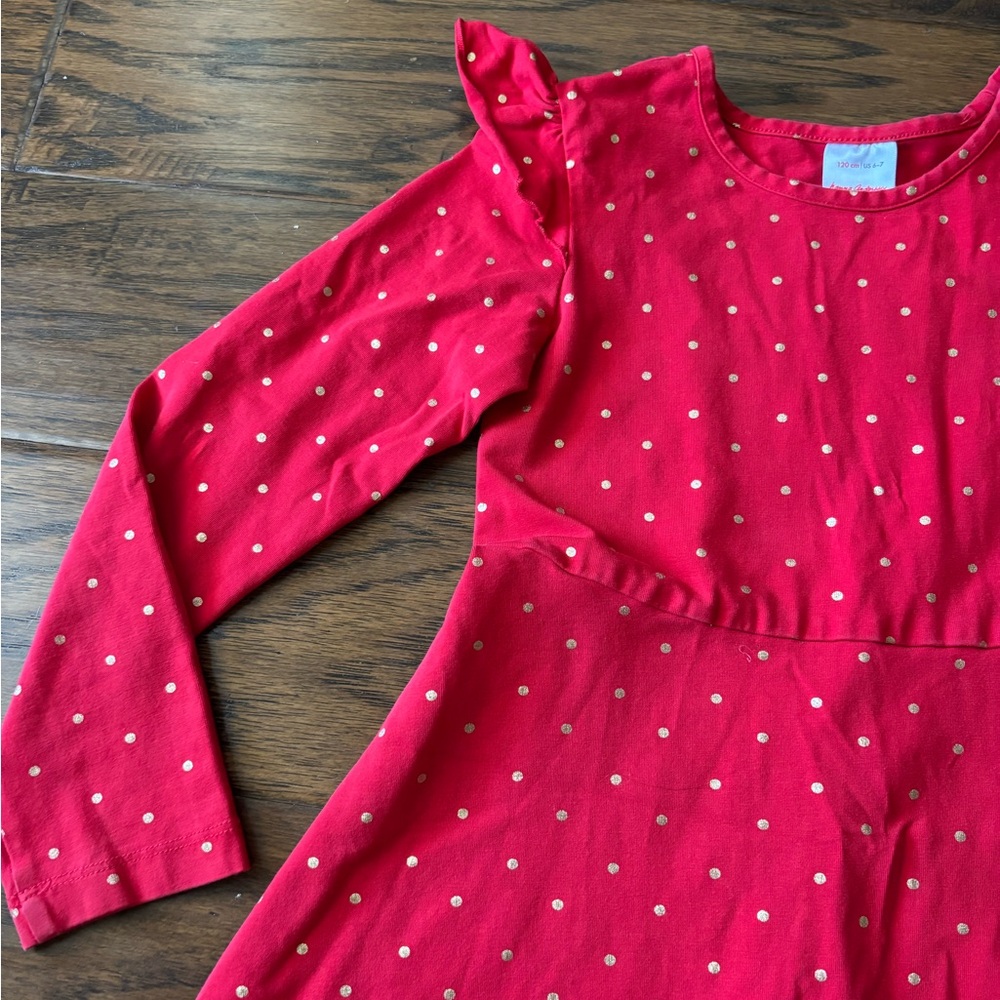 Hanna Andersson Long Sleeve Red with Gold Dots - Picture 4 of 5